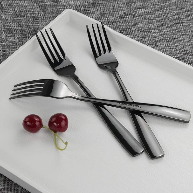 Teyyvn 16-Piece Mirror Finish Black Stainless Steel Dinner Forks, Cutlery Forks, 8.07-INCH - Image 3